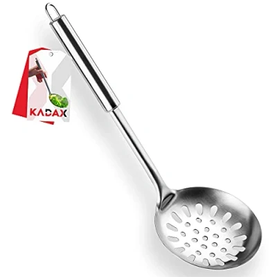 Afbeelding van Schuimlepel van roestvrij staal schuimspaan voor koken, abseielepel met ovale handgreep ophangoog, keukenhulp, pollepel keuken, pasta, plat Zilver