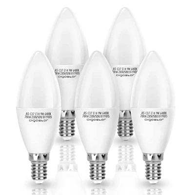 Afbeelding van Aigostar Ledlamp E14 C37, 9 W komt overeen met 62 W, 840 lumen, koud wit 6500 K, CRI&gt; 80, 5 stuks