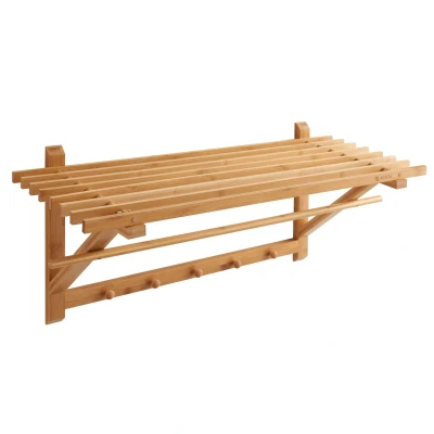 Afbeelding van ACAZA Kapstok met 5 Ophang Haken en Stang, 75 x 28 25 cm, Bamboe Hout
