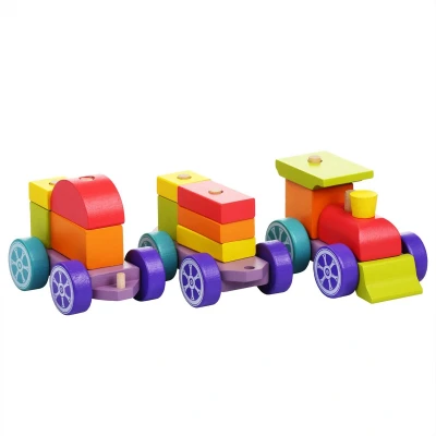 Afbeelding van Cubika Houten Blokkentrein Regenboog Express 15 delig
