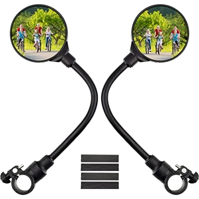 Afbeelding van Fietsspiegel, 2 fietsspiegels, 360 graden draaibaar, groothoek, achteruitkijkhoek, schokbestendig, convex, stuuraccessoires van 22 tot 30 mm, fiets voor alle fietsen, motorfietsen