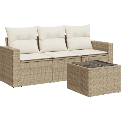 Afbeelding van vidaXL 4 delige Loungeset met kussens poly rattan beige