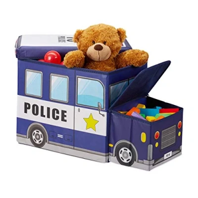 Afbeelding van Relaxdays speelgoedkist opvouwbaar opbergbox kind opbergruimte hocker politie