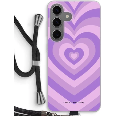 Afbeelding van Case Company® hoesje met Koord geschikt voor Samsung Galaxy S24 Hart Paars Telefoonhoesje Zwart Bescherming aan alle Kanten en Over de Schermrand