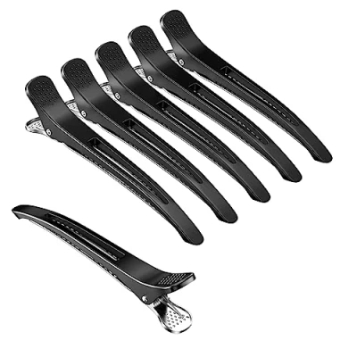 Image de Mesybveo 6 Pièces Pince Crocodile Cheveux, Pinces à Cheveux Antidérapantes, bec de Canard Clips, Coiffeur Plastique, pour le Maquillage et la Coiffure des Femmes(Noir)