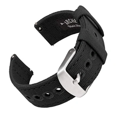 Afbeelding van Archer Watch Straps Horlogebandje van canvas voor dames en heren, reservearmband canvas, verschillende kleuren, 18 mm, 20 22 zwart.