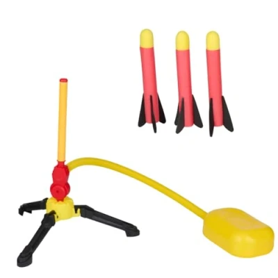 Afbeelding van Eddy Toys Raket Speelgoed Foam met Luchtdruk Pomp Stomp Rocket Set voor Kinderen 3x Raketten van 25cm Buiten vanaf 4 Jaar