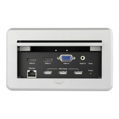 Image de StarTech.com Boîtier de connexion pour table réunion avec entrées DisplayPort HDMI et VGA (BOX4HDECP2) Support fixation HD 15 RJ 45 fiche mini phone Stéréo 35 mm USB Type A argent