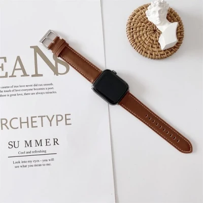 Afbeelding van Apple Watch Premium Leather bandje Bruin Geschikt voor 38mm / 40mm 41mm