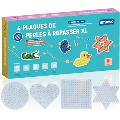Afbeelding van Smowo® 10 mm strijkkralenplaten in vele vormen, set van 4 steekplaten en modellen, rond, ster, vierkant, hart, grote pennenplaten voor kinderen vanaf 3 jaar