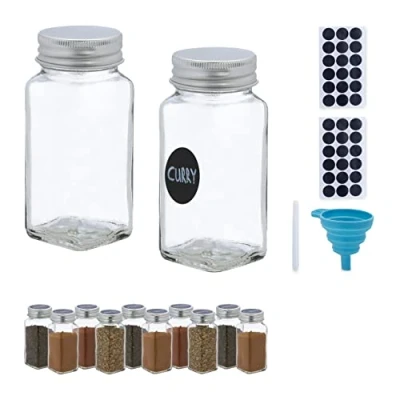 Afbeelding van Relaxdays kruidenpotjes glas set van 12 vierkante strooipotjes 120 ml kruidenstrooiers