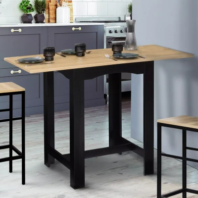 Afbeelding van Table haute de bar extensible DONA 2 à 4 personnes noire plateau façon hêtre 60 130 cm