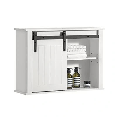 Afbeelding van SoBuy Wandkast voor badkamer, hangende toiletkast, opbergkast, hoge toiletkast met 1 schuurdeur, 68 x 20 48 cm, wit, BZR71 W