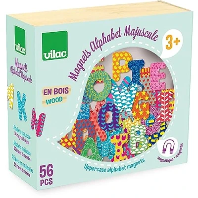 Image de Vilac 6702 Magnets Alphabet Minuscule 56 pièces en bois Jouet de Premier Age A partir 2 ans Pour faire ses premiers mots Formes des lettres Amusant Jeu d’éveil