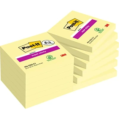 Afbeelding van Post it Super Sticky Notes, 90 Vel, Ft 76 X Mm, Geel, 8 + 4 Gratis Memoblok