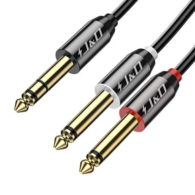 Afbeelding van J&amp;D 1/4 Inch TRS Stereo Y Splitter Insteekkabel, Vergulde Koperen Schaal 6,35 mm Mannelijk Naar Dubbele TS Mannelijke Mono Breakout Kabel, Audiosnoer, 1,8 m