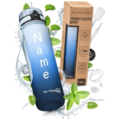 Afbeelding van My Vesperbox Minny Drinkfles voor kinderen, lekvrij, 750 ml, met rietje of zeef, BPA vrij, kleuterschool, school (750 blauw kleurverloop)