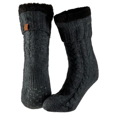 Afbeelding van Apollo Huissokken heren met vacht anti slip Donker Grijs One size Fluffy sokken Slofsokken Huisokken Warme