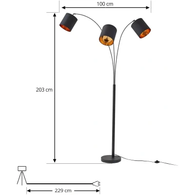 Afbeelding van Lindby vloerlamp Nanika, zwart/goud, 202 cm, E27, 3 lamps.