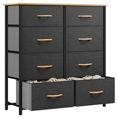 Afbeelding van YITAHOME Kationische stoffen commode met 8 laden voor slaapkamer, woonkamer, robuust stalen frame, bakken en houten bovenkant,