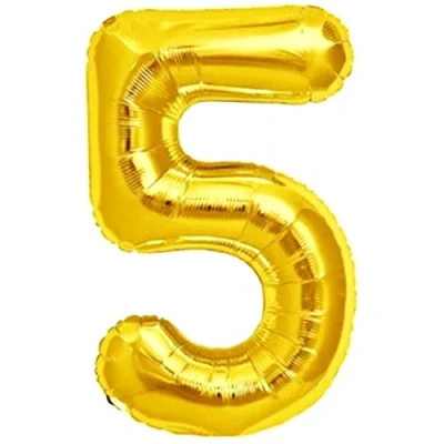 Afbeelding van Ballon voor de 5e verjaardag, Cijfer 5, goud, metallic XXL, reuze, 100 cm, verjaardagsdecoratie Lucht of helium