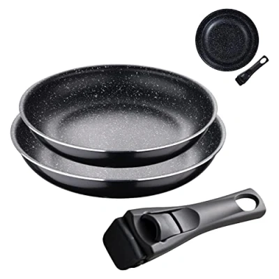 Afbeelding van Bergner Click &amp; Cook Black Edition pannenset 2 pannen van geperst aluminium 24 en 28 cm met afneembare ergonomische handgreep kookgerei voor alle warmtebronnen