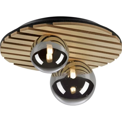 Afbeelding van JUST LIGHT. Groene Stika plafondlamp, rond, 2 lamps, hout