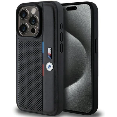 Afbeelding van BMW M Perforated Tricolor Line Back Case Geschikt voor Apple iPhone 15 Pro (6.1&quot;) Zwart