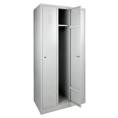Afbeelding van Industriële locker garderobekast 3 delig grijs op de sokkel en opening voor hangoogsluiting (zonder hangslot geleverd)
