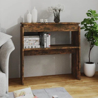 Afbeelding van Wandtafel 80x30x80 cm bewerkt hout gerookt eikenkleurig