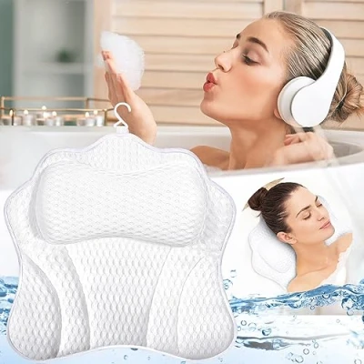 Afbeelding van Badkussen, Nekkussen, Badkuip, Ademend 4D Air Mesh en 6 Zuignappen, Badkussen voor Home Spa, Ondersteunt