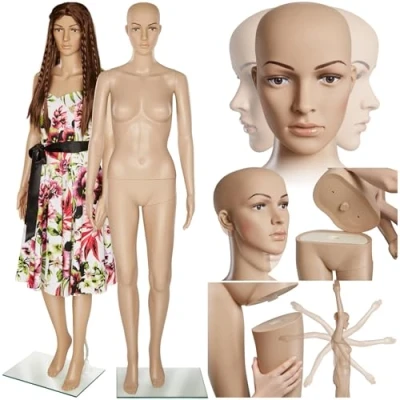 Afbeelding van TecTake etalagepop demonteerbaar draaibaar en beweegbaar voet van glas met bevestigingen voor de hoeden, verschillende modellen (dames, nr. 402663)