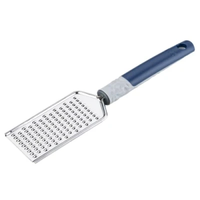 Afbeelding van Tasty Handrasp, ideaal voor het raspen van groenten, chocolade en meer, hoogwaardig roestvrij staal, eenvoudige bediening, grijs/blauw/zilver, 25 x 5,7 cm