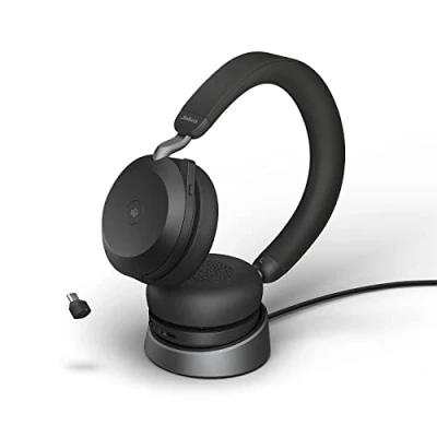 Image de Jabra Evolve2 75 Micro casque sur oreille Bluetooth sans fil Suppresseur de bruit actif USB C isolation acoustique noir avec support chargement Certifié pour Microsoft Teams