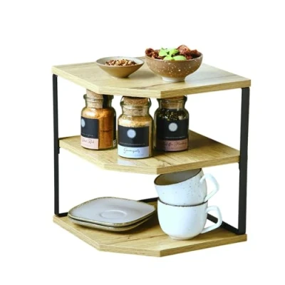 Afbeelding van Kesper Keuken aanrecht hoek etagere 2 niveaus hout/metaal organizer 26 x 28 cm verhoger