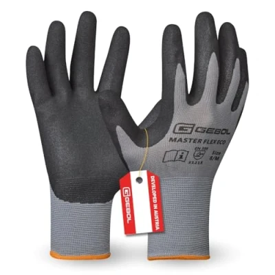 Afbeelding van Gebol Master Flex Eco werkhandschoenen met nitrilcoating voor een veilige grip, nitril handschoenen werkplaats en tuin, dames heren, maat M (maat 8), grijs, 1 paar