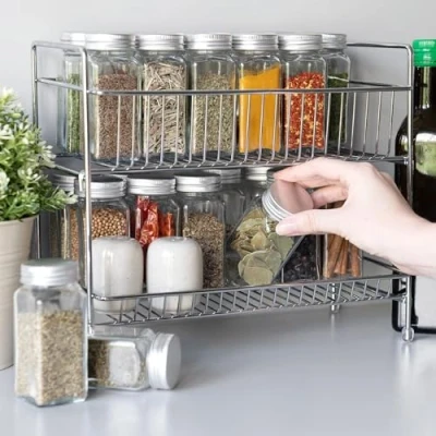 Afbeelding van Navaris stalen kruidenrekje 2 laags Kruidenrek staand Rek voor kruidenpotjes en glaasjes Multifunctionele organizer keuken badkamer