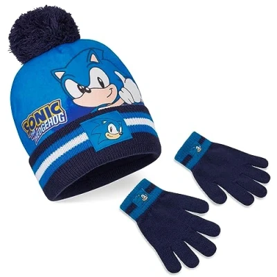 Afbeelding van Sonic The Hedgehog Set muts, sjaal en handschoenen voor kinderen, blauw, 2 stuks