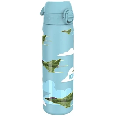 Afbeelding van ION8 Drinkfles van roestvrij staal, 600 ml, lekvrij, gemakkelijk te openen, veilige vergrendeling, vaatwasmachinebestendig, draaggreep, duurzaam, 3D motief jachtvliegtuigen