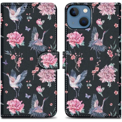 Afbeelding van Cadorabo Hoesje geschikt voor Apple iPhone 14 Design Kraan &amp; Bloemen No. 9 Beschermhoes Case Cover met magnetische sluiting, standaardfunctie en kaartvakje