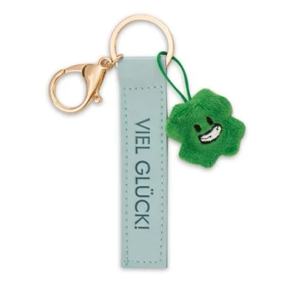 Afbeelding van NICI 10 cm PU lederen geluksbrenger sleutelhanger met turquoise klaverblad, trouwe metgezel voor rugzak of tas, groot en klein 62016