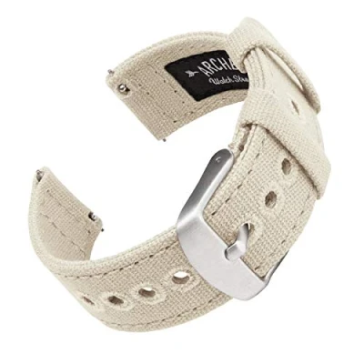 Afbeelding van Archer Watch Straps Horlogebandje van canvas voor dames en heren, reservearmband canvas, verschillende kleuren, 18 mm, 20 22 Alabaster wit