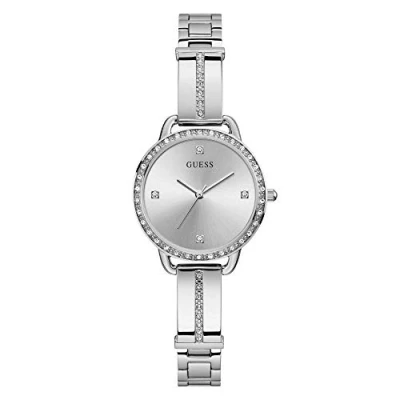 Afbeelding van GUESS Polshorloge van kristal, 30 mm, zilver, één maat, zilver., GW0022L1 AMZUK, Eén Klassiek minimalistisch