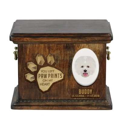 Afbeelding van Persoonlijke urn hond voor Bichon Frise met gravure hondenas.
