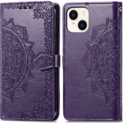 Afbeelding van iMoshion Hoesje Geschikt voor iPhone 15 Met Pasjeshouder Mandala Bookcase Paars