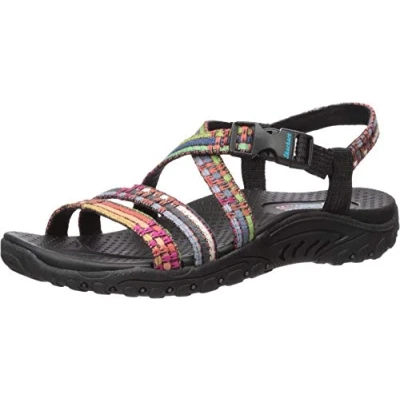 Afbeelding van Skechers Reggae Sew Me Boho damessandalen met geweven bandjes, Zwart Multi