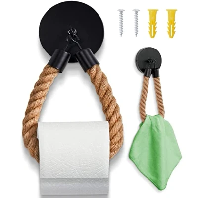 Afbeelding van HENNEZ Toiletpapierhouder Zwart Mat SCHROEFBEVESTIGING Vintage Toiletrolhouder Rolhouder
