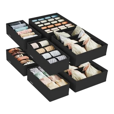 Afbeelding van SONGMICS Opvouwbare opbergdozen voor ondergoed, 8 stuks, lade organizer, slipjes, beha&#039;s, sokken, stropdassen, zwart RUS008B01