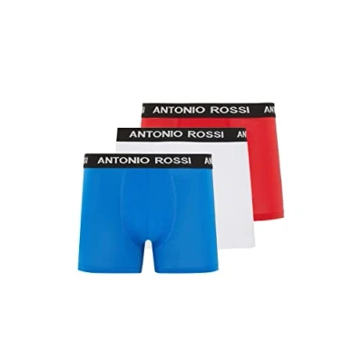 Image de ANTONIO ROSSI Lot de 3/6 boxers ajustés pour homme avec taille élastique Coton riche et confortable, Rouge/bleu/blanc, XXL