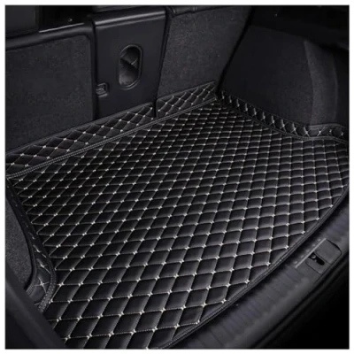 Afbeelding van HNJDM Kofferbakmat van leer voor BMW i4 Gran Coupe G26 vanaf 2021, waterdicht, antislip, vuilafstotend, kofferbakmat, accessoires, A zwart wit